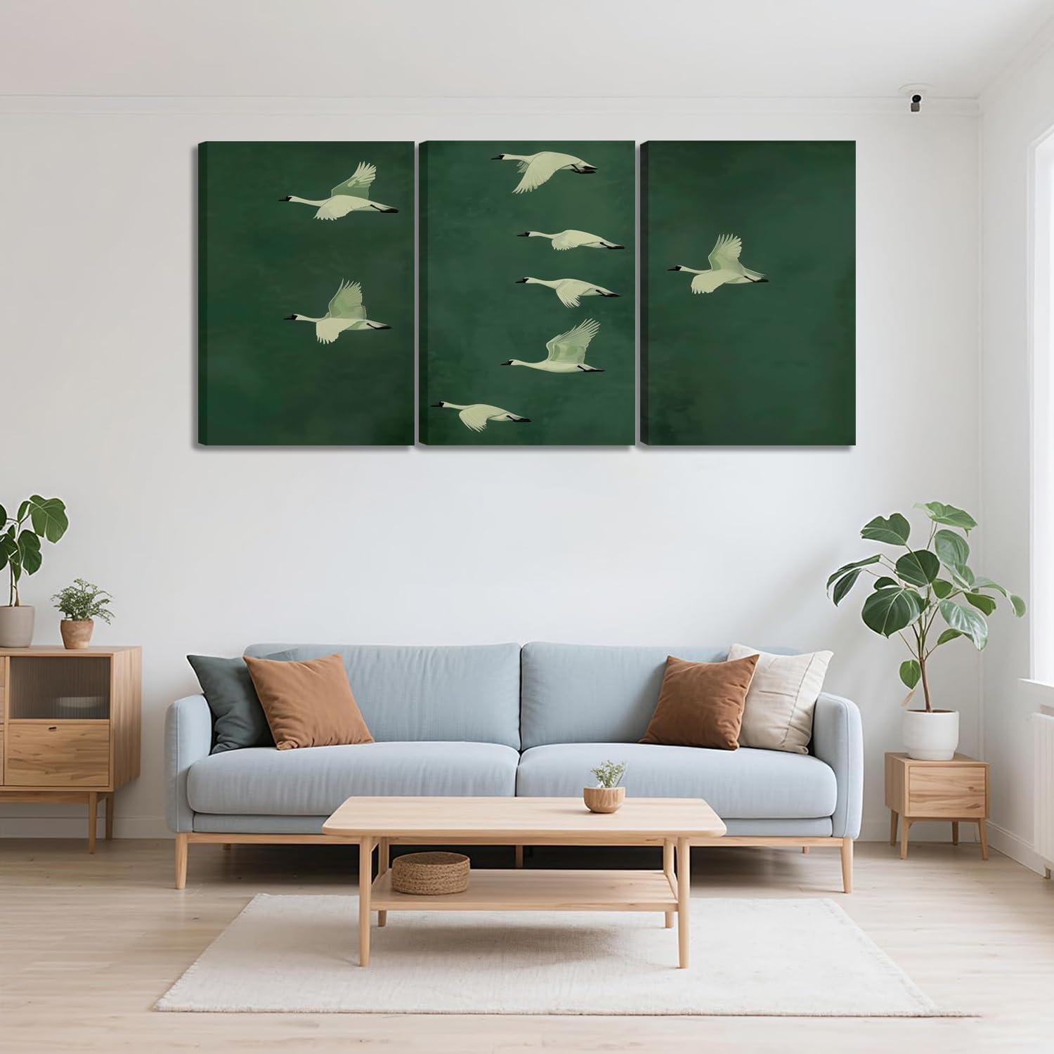 JYYOKYFG Japanese Flying Crane Canvas Wall Art Green White Nature Bird Canvas Prints Vintage Rustic Animal Poster Set for Living Room Bedroom Office Home Decor 12x16in Ready to Hang 3Pcs
