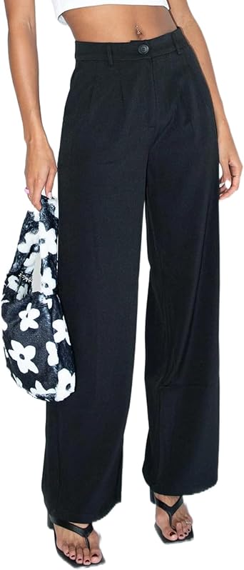Women High Waisted Wide Leg Pants Loose Straight Long Trousers Business Casual Suit Pants with Pockets