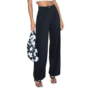 HEZIOWYUN Women High Waisted Wide Leg Pants Loose Straight Long Trousers Business Casual Suit Pants with Pockets Large
