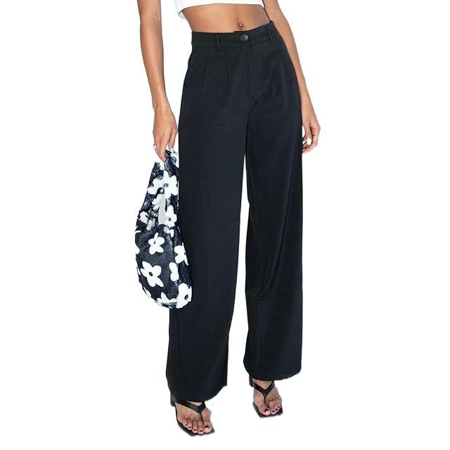 HEZIOWYUN Women High Waisted Wide Leg Pants Loose Straight Long Trousers Business Casual Suit Pants with Pockets Large