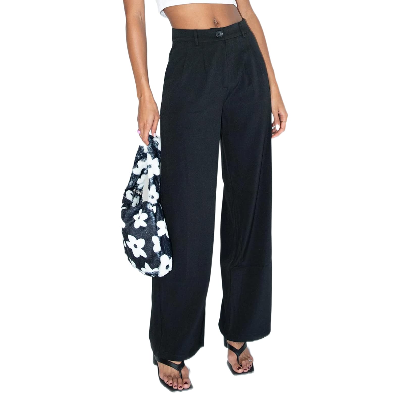 HEZIOWYUN Women High Waisted Wide Leg Pants Loose Straight Long Trousers Business Casual Suit Pants with Pockets Large