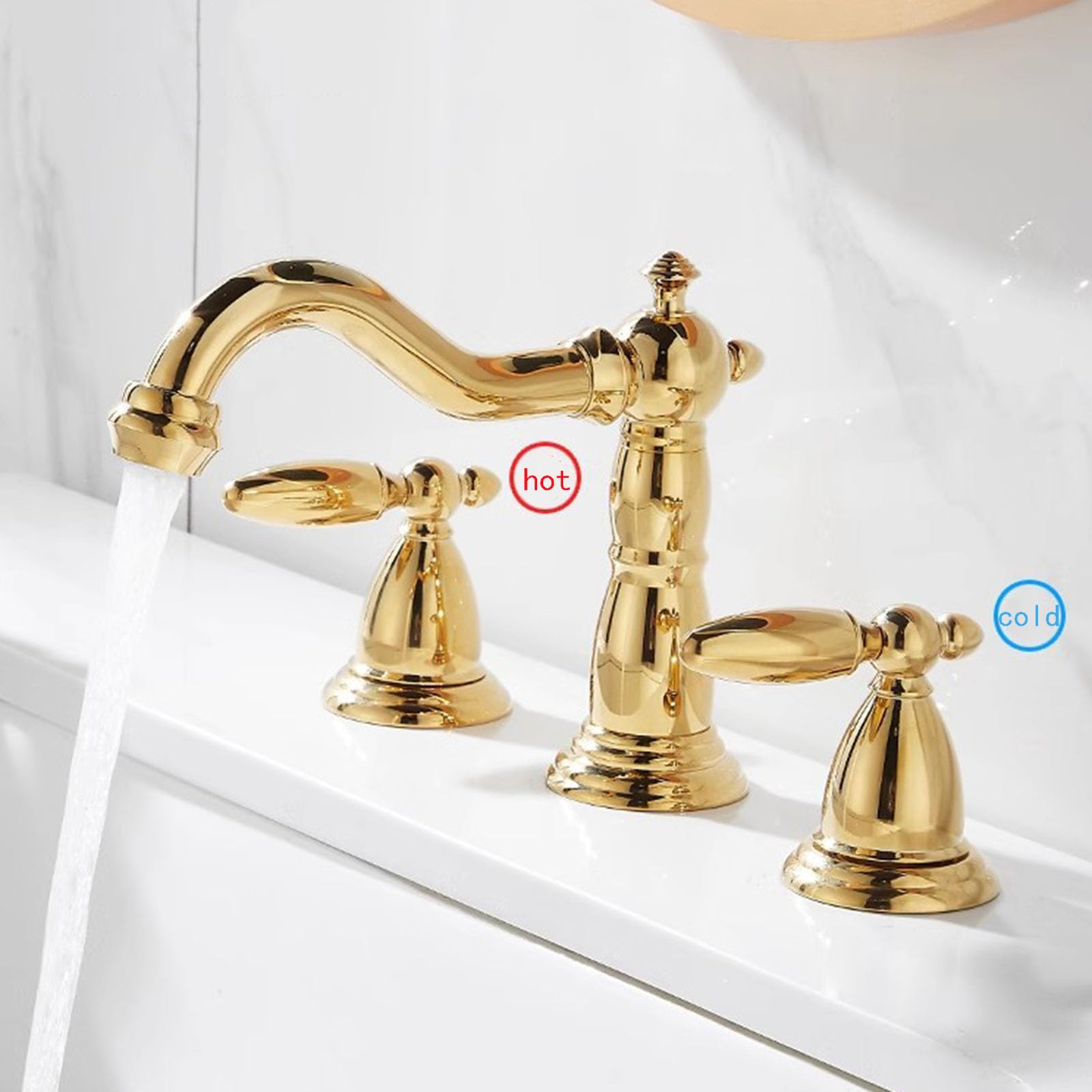 Grifo de Lavabo Moderno Pistola de Agua Caliente Y Fría de 3 Orificios Grifo Del Fregadero Baño Grifos Mezclador de Baño Doble Mango Color Gris