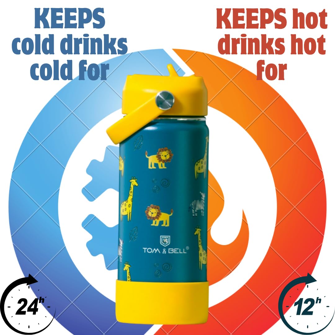 TOM & BELL Insulated Water Bottle for Kids 500ml,Double Wall Water Bottle for School, Sipper Bottle,Hot and Cold, Premium 304 Stainless Steel (Dark green, 500ml) - Image 2 thumbnail
