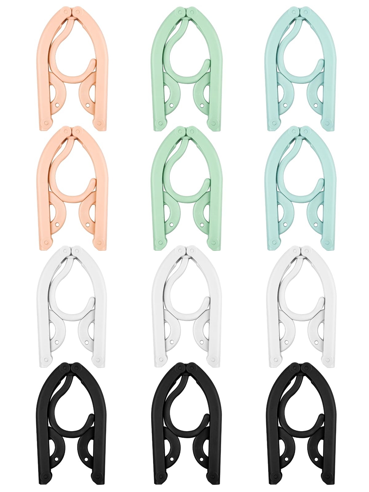 Sinofort Off White, Black, Blue, Green, Pink Travel Hangers Foldable, 12Pcs Travel Coat Hangers, 5 Colors Folding Clothes Hanger For Clothes Home Outdoor Camping Business
