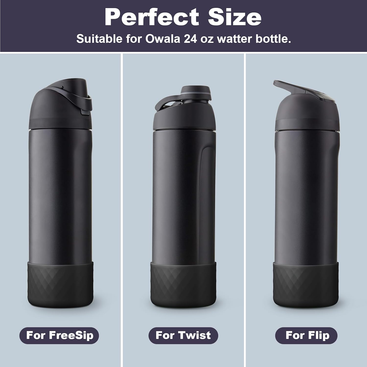 yoelike Grid Silicone Boot for Owala Water Bottle, Anti-Slip Protective Sleeve for FreeSip/Twist/Flip, Bottom Bumper Cover for Watter Bottle Accessories - Image 2