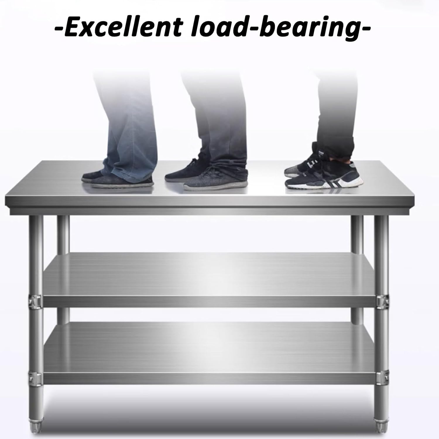 Stainless Steel Prep Table, 3-Tier Food Prep Worktable, Catering Work Table, Stainless Steel Work Table Commercial, Heavy Duty Food Prep Workbench for Kitchen Garage(L100xW60cm/39.3x23.6in)