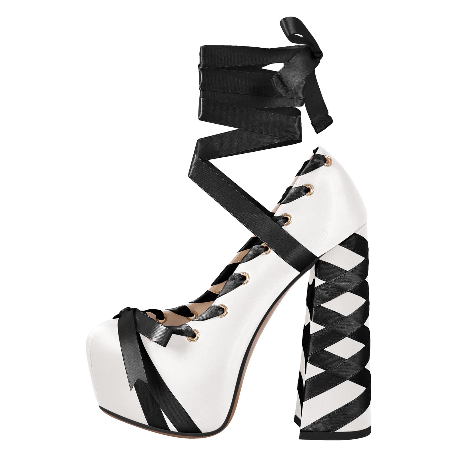 Platform Heels Chunky Bow Ribbon Pumps