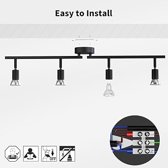 LVWIT Ceiling Spotlight Rotatable,4 Way Living Room Lights Ceiling,GU10 Black Kitchen Lights Ceiling,GU10 Base Spot Lights,Ceiling Light Fitting Bracket for Lounge Bedroom Dining Room(NO Bulb)