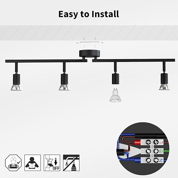 LVWIT Ceiling Spotlight Rotatable,4 Way Living Room Lights Ceiling,GU10 Black Kitchen Lights Ceiling,GU10 Base Spot Lights,Ceiling Light Fitting Bracket for Lounge Bedroom Dining Room(NO Bulb)