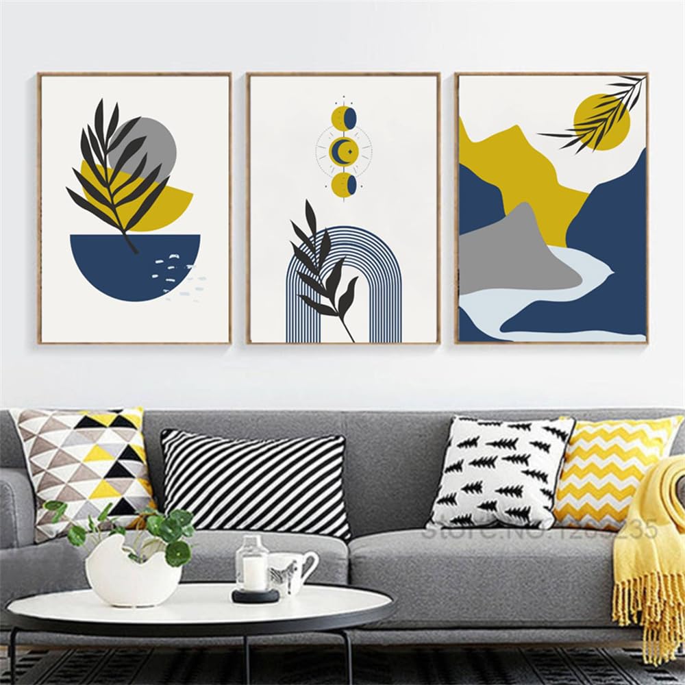 WBYZAC Botanical Posters-Boho Abstract Geometric Line Botanical Leaves Wall Art Canvas Painting Poster Prints Pictures for Living Room Kitchen Home Decor Artwork-60 * 80cm*3PCS (No Frame)