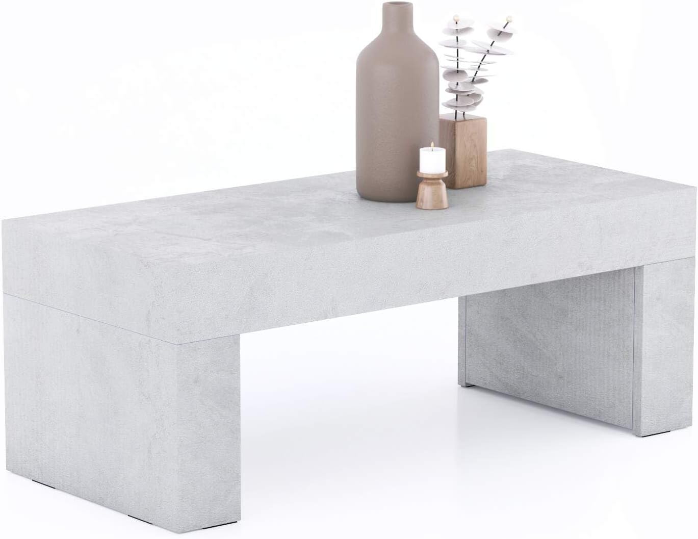 Mobili Fiver, Evolution Low Coffee Table 35.4 x 15.7 in, Concrete Effect, Grey, Melamine-Finished, Modern Coffee Table, Italian Furniture