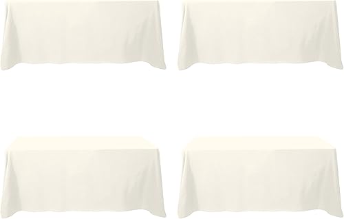 Paquete de 4 manteles rectangulares color marfil para mesas rectangulares de 6 pies de 90 x 132 pulgadas, 6 pies, tela rectangular de lino de