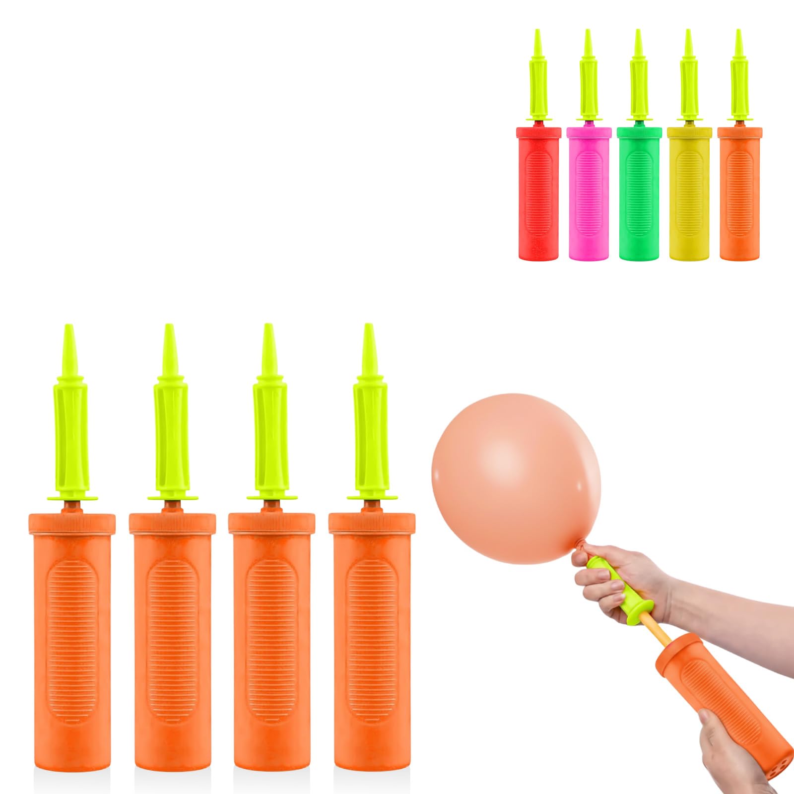 AEX Balloon Pump Hand Manual Inflator Ball Pump for Balloon Arch Kit Confetti Balloon Party Balloons Garland Pump suitable for Fitness and Yoga Balls (Orange (Pack of 4))