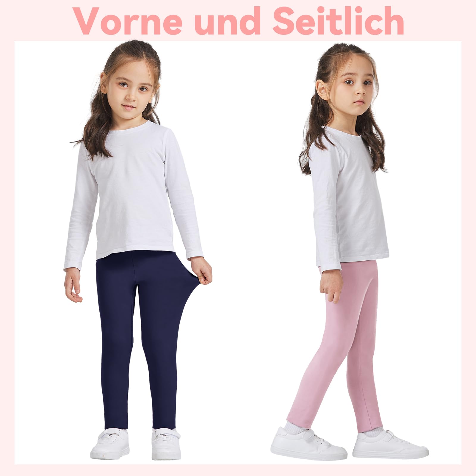 AMIYOYO 2-pak dziewczęcych legginsów z wysokim stanem, długie legginsy sportowe, miękkie legginsy sportowe, elastyczne spodnie fitness, wygodne spodnie do tańca, podstawowe dla dzieci