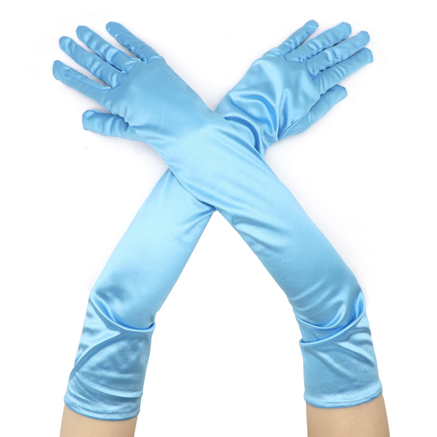 CHEERYMAGIC Long Elbow Satin Gloves Evening Opera Gloves 1920s Style Dance Fancy Dress Glove for Wedding Prom Opera A4-XNST (Blue) — image 1