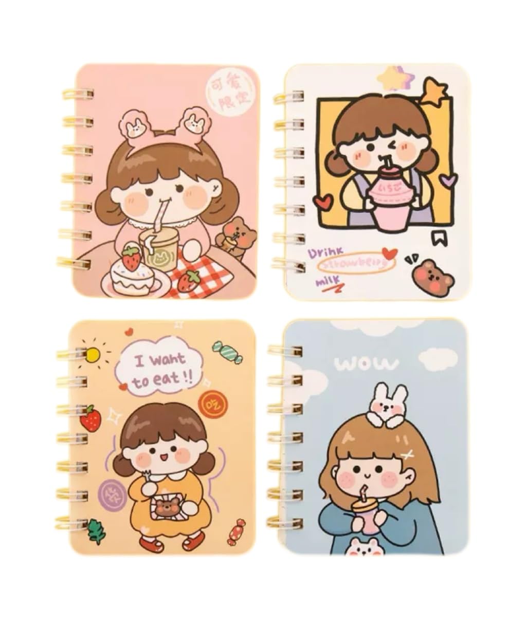 GS Forever 4PCS cute unicorn Capybara Notebook Wirebound Small Mini Pocket Journal Diary for Girls Boys Kids Gift Spiral bound A7 Lined Notebook Writing Drawing Notepad (Girls)
