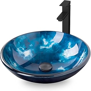 Bathroom Artistic Vessel Sink, Tempered Glass Vanity Round Bowl with Oil...