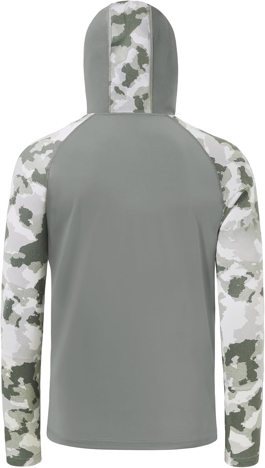 BASSDASH Men's UPF 50+ Camo Hoodie Shirt with Mask Long Sleeve Sun Protection Neck Gaiter Hooded Tee for Fishing Hiking