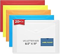 Vista 8 de Paquete de 10 sobres de plástico transparente con cierre a presión y bolsillo para etiquetas, sobres de polietileno reutilizables impermeables