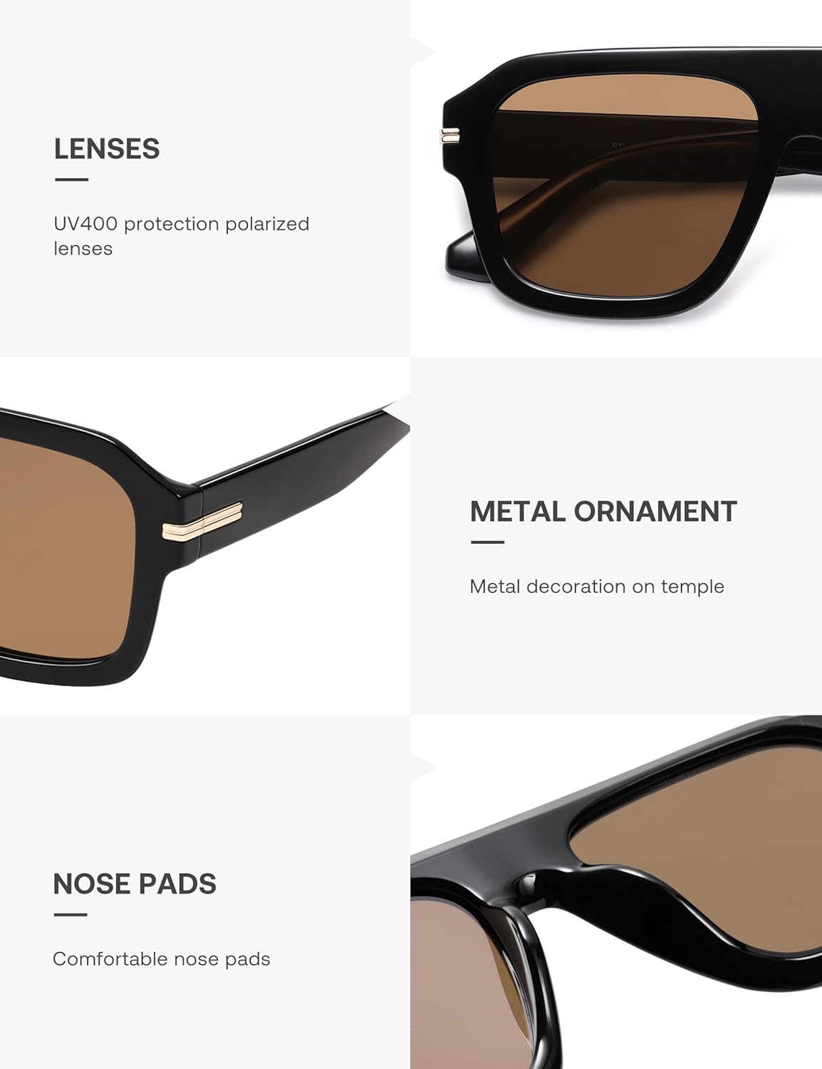 SOJOS Retro Oversized Square Polarized Sunglasses for Women Men, Vintage Aviators Shades SJ2384 - Image 4