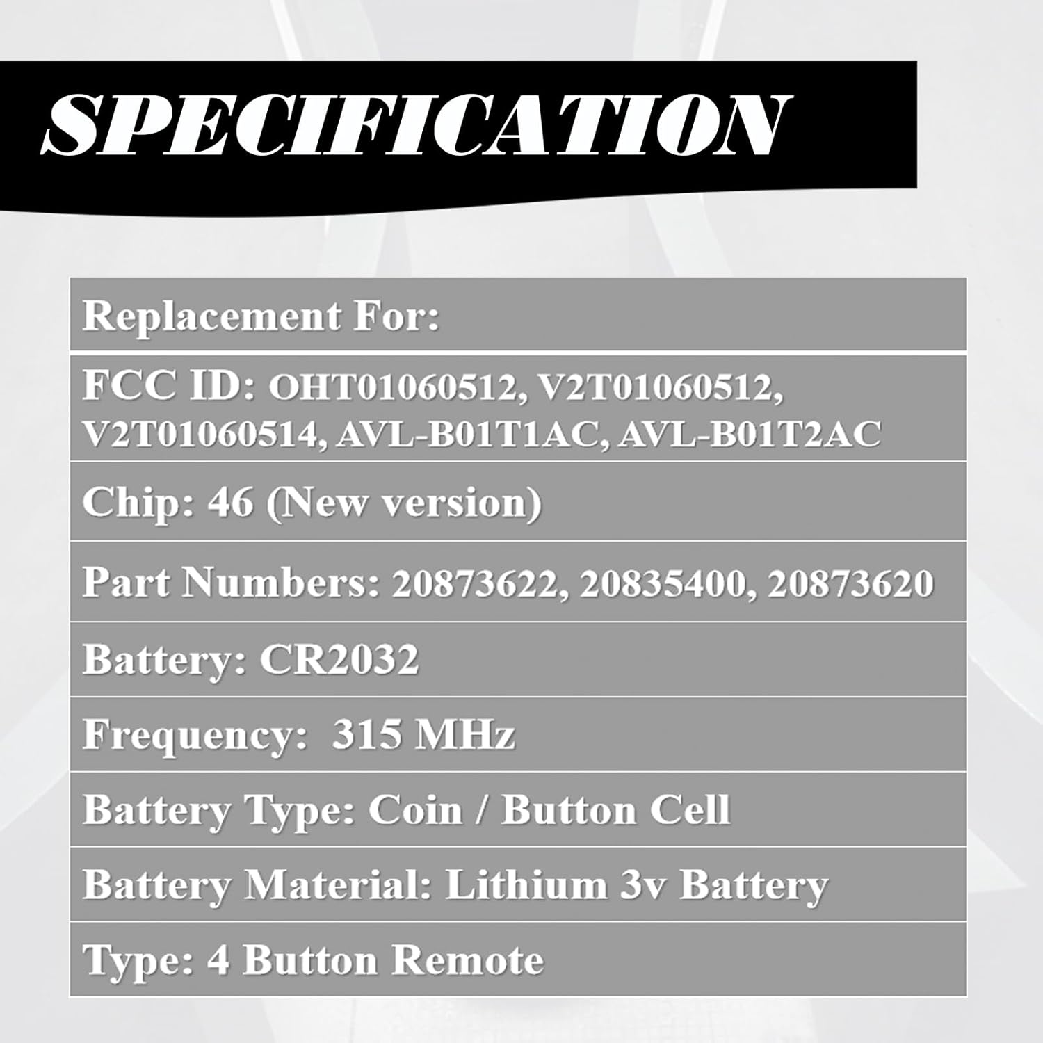 MechanMagic Key Fob Replacement Fits for Chevrolet Equinox 2010-2019 Impala 2016-2019 Sonic 2012-2017 Buick Encore 2014-2018 GMC Terrain 2010-2021 Keyless Entry Remote Control OHT01060512 V2T01060512