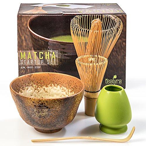 Tealyra - Matcha - Start Up Kit - 4 items - Matcha Green Tea Gift Set - Japanese Made Golden Bowl - Bamboo Whisk and Scoop - Whisk Holder - Gift Box - Thumbnail 4