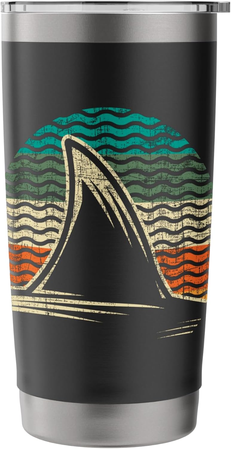 Retro Shark Tail - Marine Biologist Shark Lovers Wildlife Stainless Steel Insulated Tumbler - Image 3