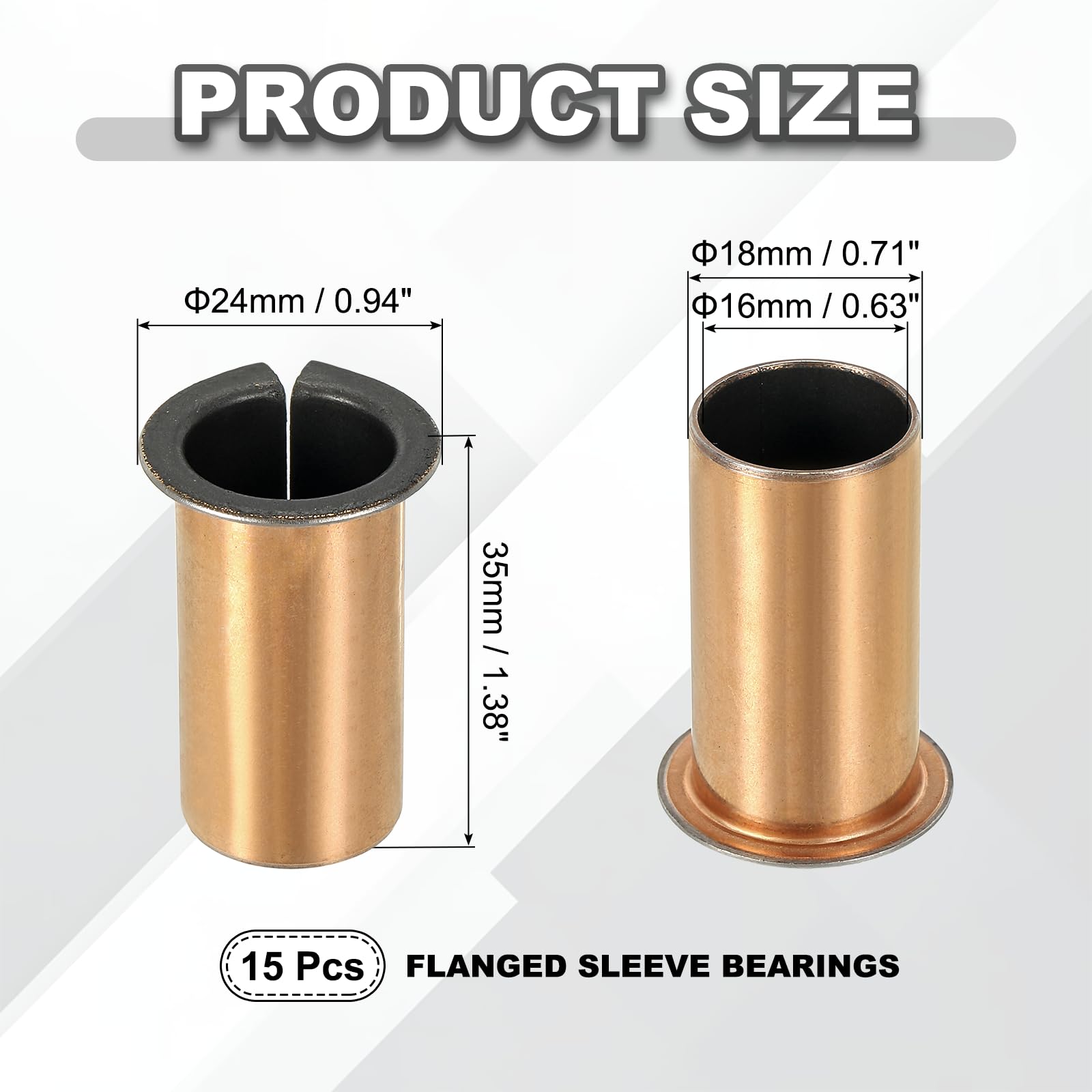 QUARKZMAN Cuscinetto a manicotto flangiato 15 Pz 16mm Foro x 18mm OD