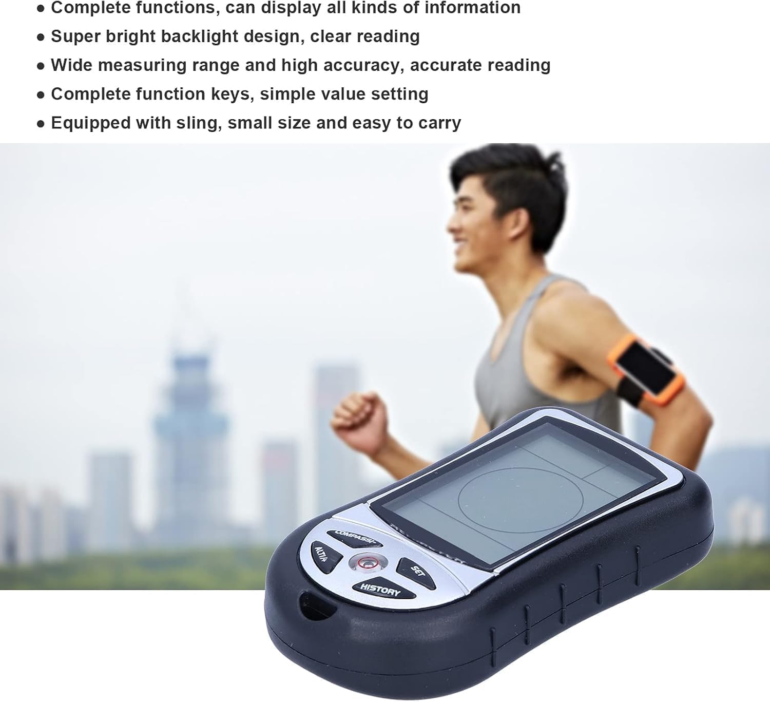 Digital Altimeter 8 in 1, Multifunction Handheld Device with Barometer, Compass, Thermometer, Weather Forecast, Timer and Backlight for Hiking Mountaineering Includes Lanyard English Manual