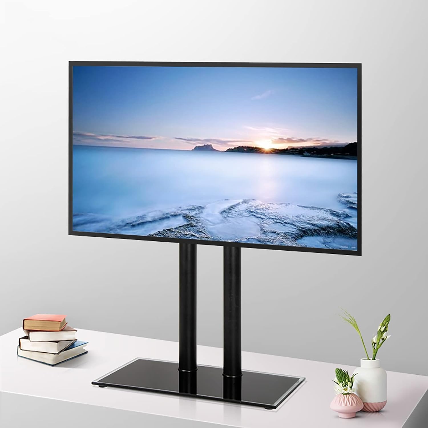asdchZen Monitor Arms Universal Tv Stand,Desktop Tv Stand,Base,Adjustable Height Of Tv Legs,Suitable For 32-70 Inch Tvs With Thickened Tempered Glass Base
