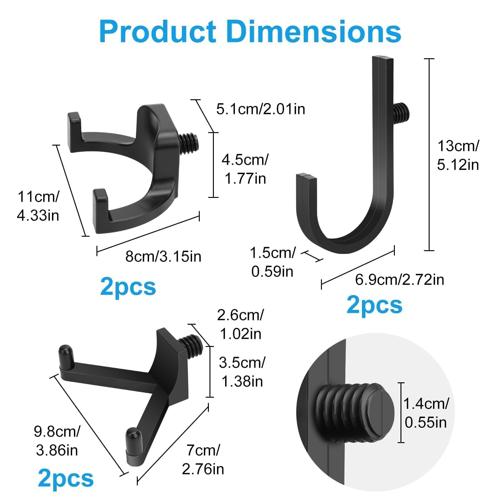 EEEKit 6 Pcs ABS Storage Shed Tool Hooks, Wall Mount Shed Storage Accessories Hanger with J, U & V Shapes - Image 3