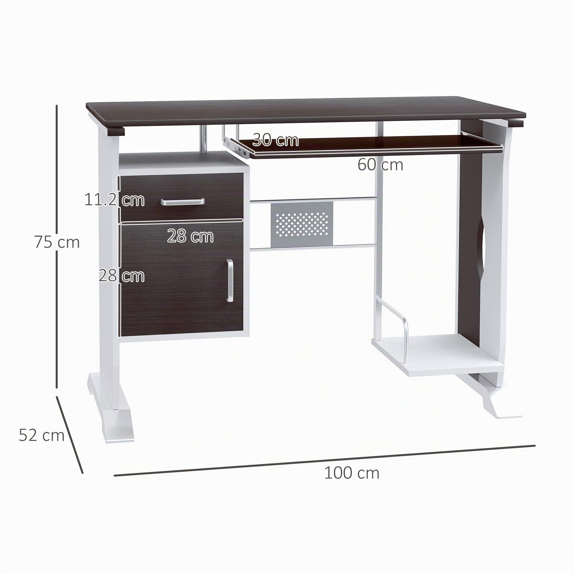 HOMCOM Scrivania per Computer Porta PC con Cassetto Legno 100x52x75 cm | Scrivania per Cameretta, Ufficio, Camera da Letto