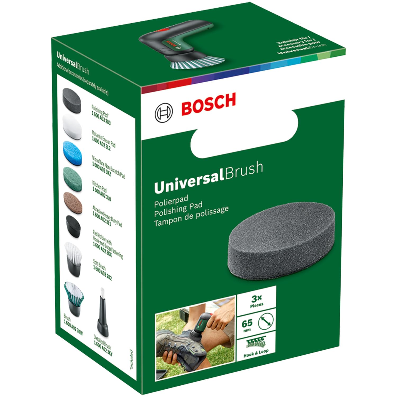 Bosch tampone di lucidatura per spazzola UniversalBrush (per pulire materiali morbidi e per lucidare; riutilizzabile; lavabile in lavastoviglie a max 50 °C)