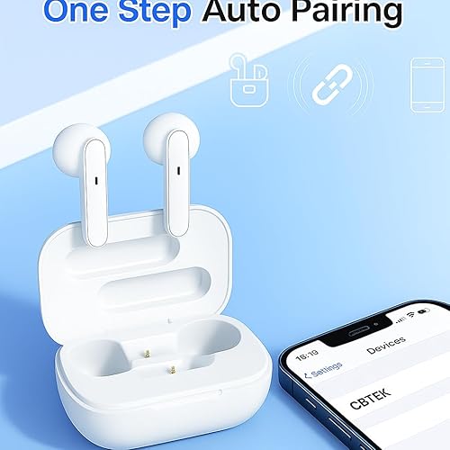 Miniatura 8 de Auriculares Bluetooth inalámbricos, sin costuras con cualquier iPhone y Android, micrófono integrado con funda de carga, graves profundos, 40 horas