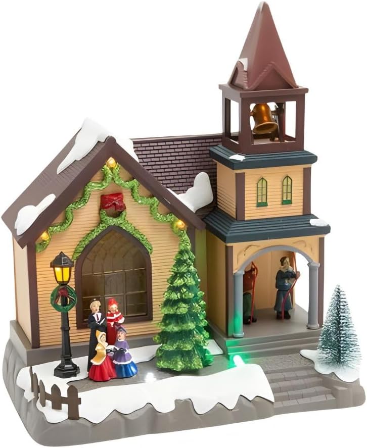 Gerson Animated Lighted Musical Holiday House Decor, Festive Scene with Carolers, Snow Detail, 8 Inches, Multicolor
