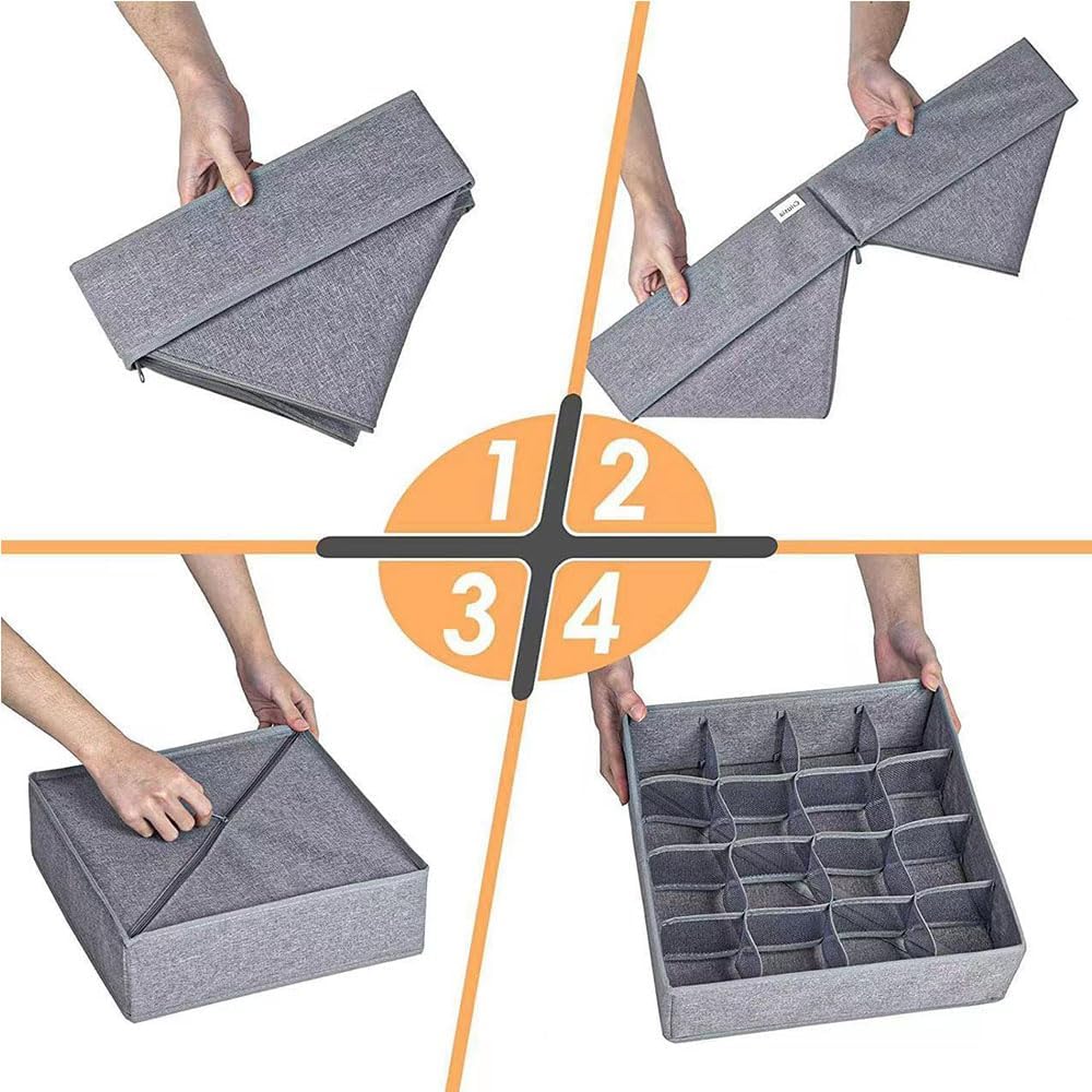 Underwear Organizer with Drawer Dividers, Foldable Fabric Dresser Closet Organizers Bins, Bedroom Cabinet Organization and Storage Box for Baby Clothes, Undies, Ties，Sock-Dark Grey (24cell) image 2