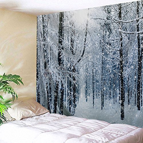 Qiyi Christmas Tapestry Wall Hanging, Holiday Home Decor Backdrop, Winter Party Decoration Blanket For Bedroom Living Room Dorm 80" L X 60" W (203Cmx153Cm) - Snow In The Woods #TOP6