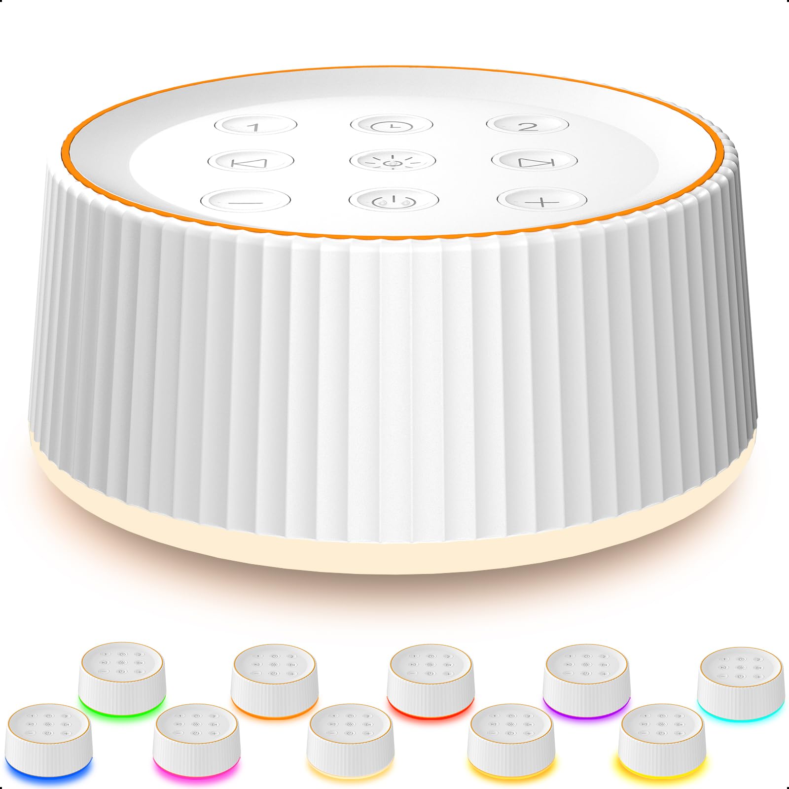 Máquina de ruido blanco con 30 sonidos calmantes y 7 colores luz nocturna cálida para dormir, 5 temporizadores portátil Plug in Sound Machine para bebé, adultos, color blanco