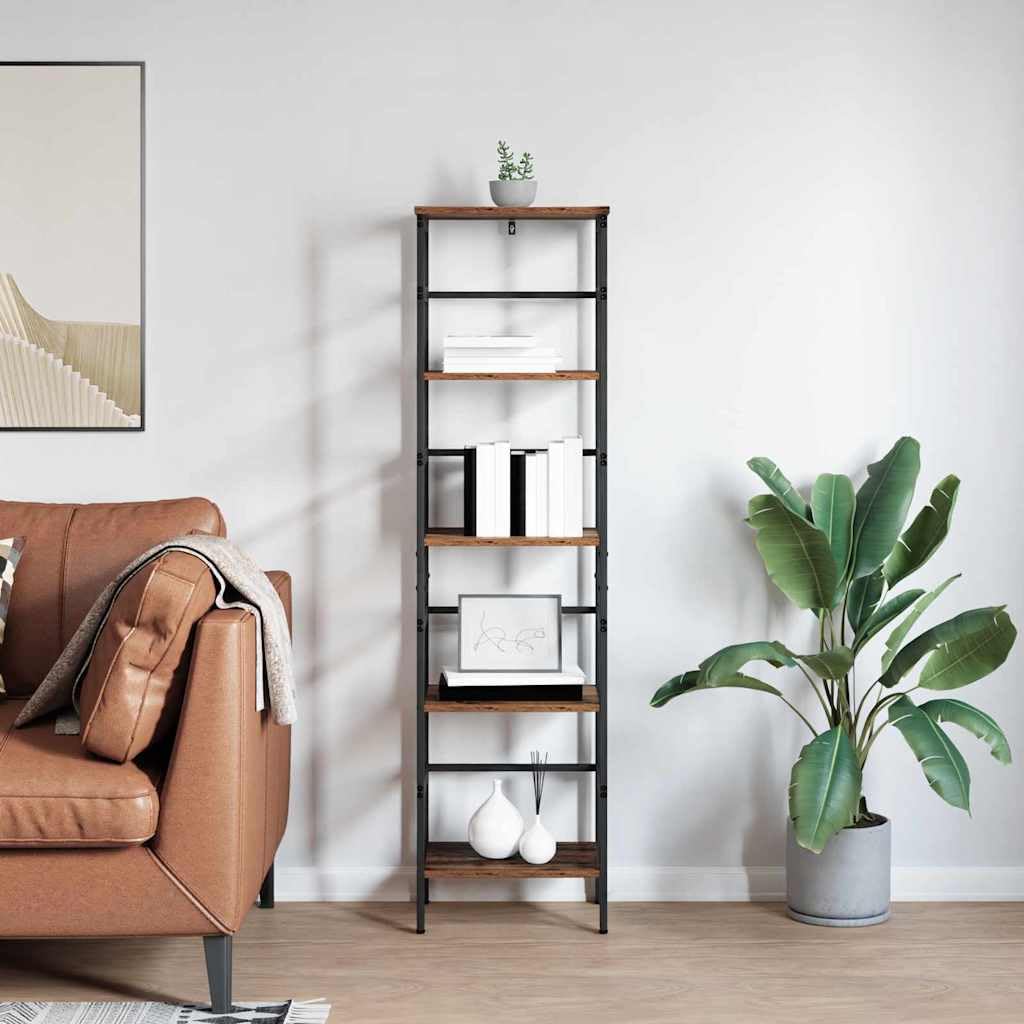 Regał na książki Old Wood, 40 x 29,5 x 149 cm, drewno wielowarstwowe | Wzornictwo przemysłowe, 4 półki, stalowa rama, regulowane nóżki, łatwa pielęgnacja