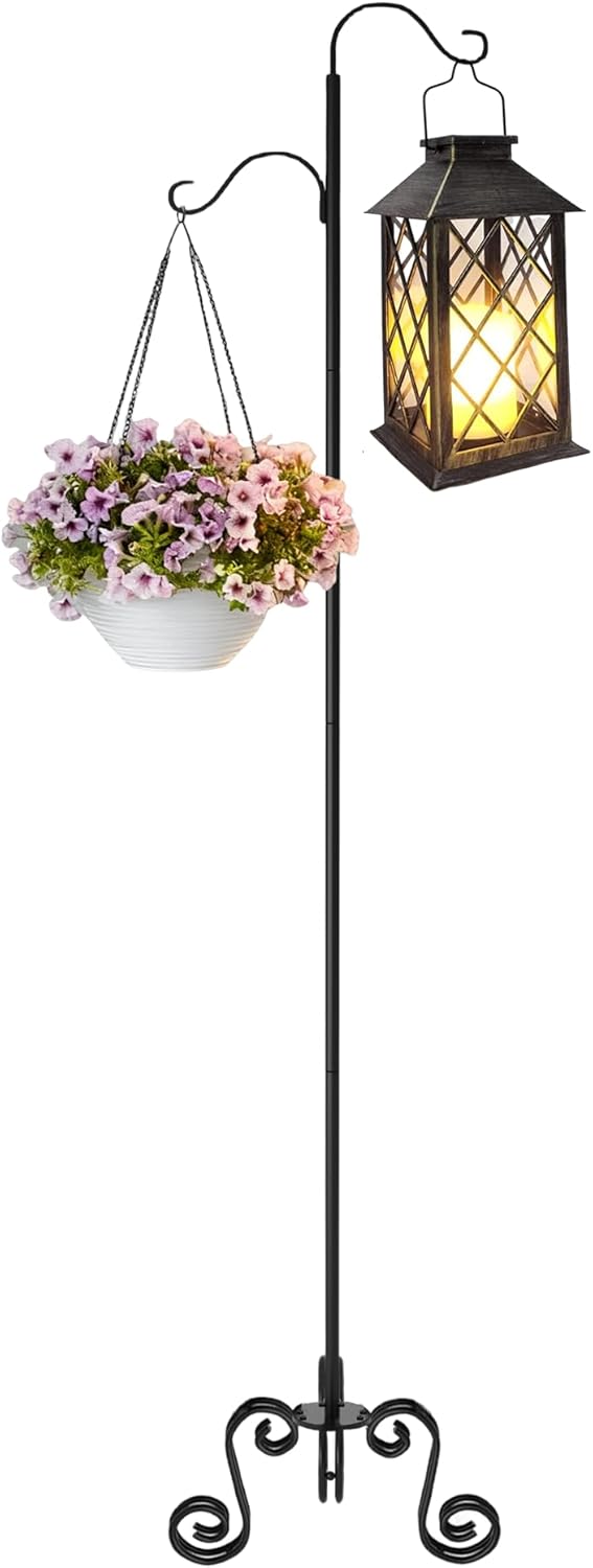 77" Shepherd's Hook Stand with Base,Freestanding Adjustable Shepherd's Hook for Outdoor/Indoor, Holds Bird Feeders, Wind Chimes, Lanterns, Garden Decor