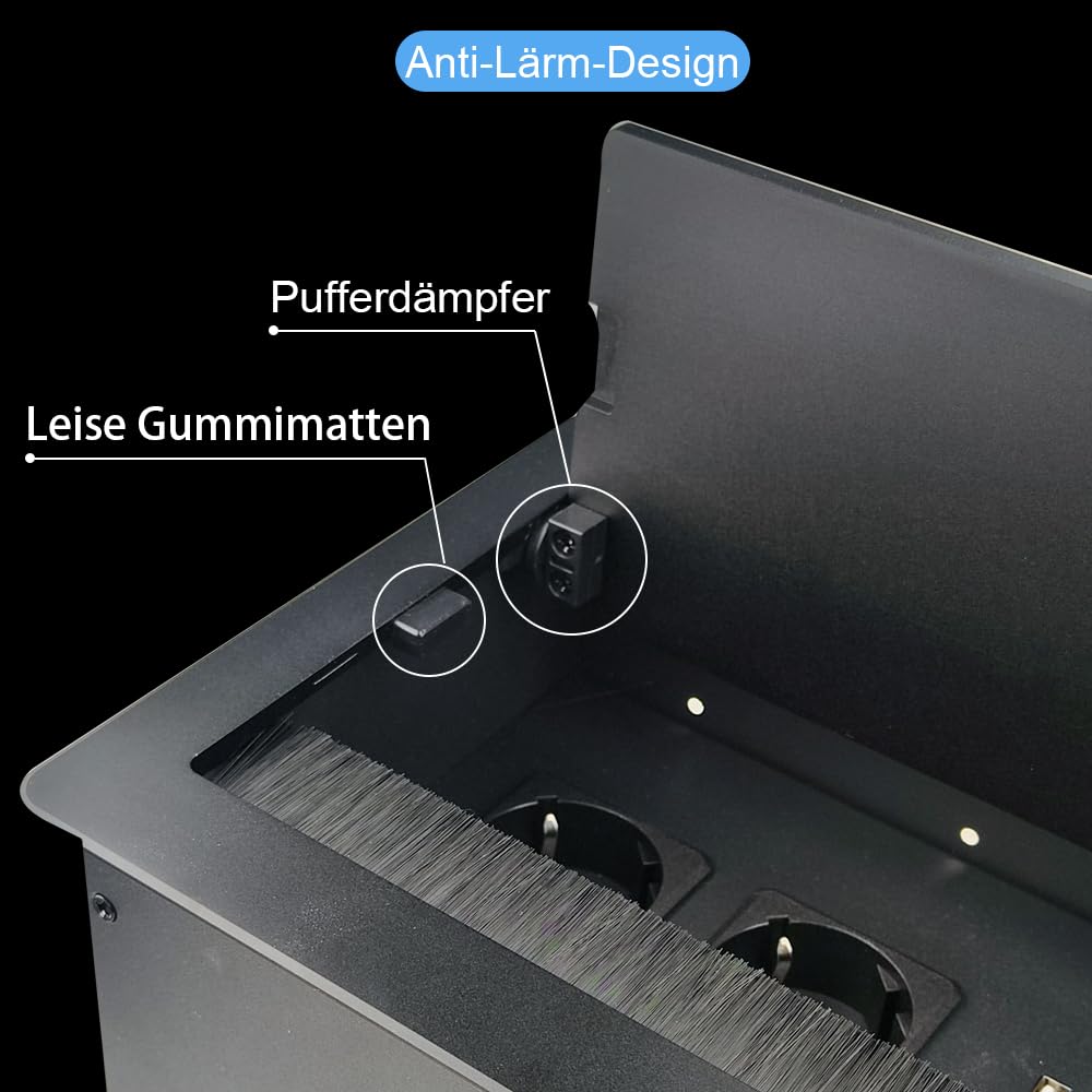 Table Socket, Power Strip Aluminium Table Recessed Sockets 2 x Schuko 1 x USB-A+C Charger（PD 65W） 1 x CAT6 1 x HDMI 1 x USB-C 1 x 1.7m Power Cable 4 x Cable Holes, Tisch Multimedia Steckdose (Black)