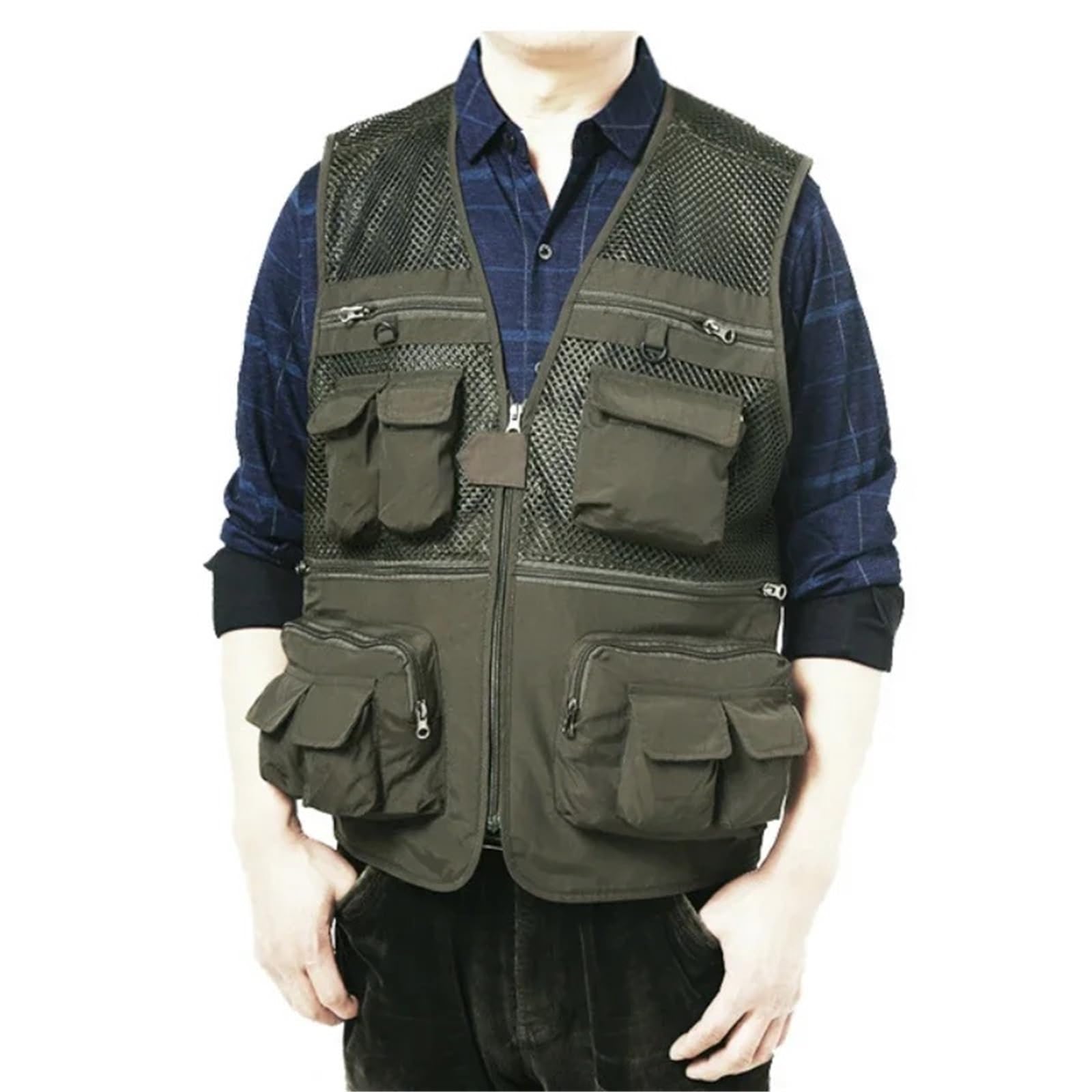 Gilet Multitasche Gilet da Pesca all'aperto Giubbotti in Rete Multitasche Traspiranti ad Asciugatura Rapida Gilet da Escursionismo Fotografico Gilet da Pesce(Khaki,XXL)