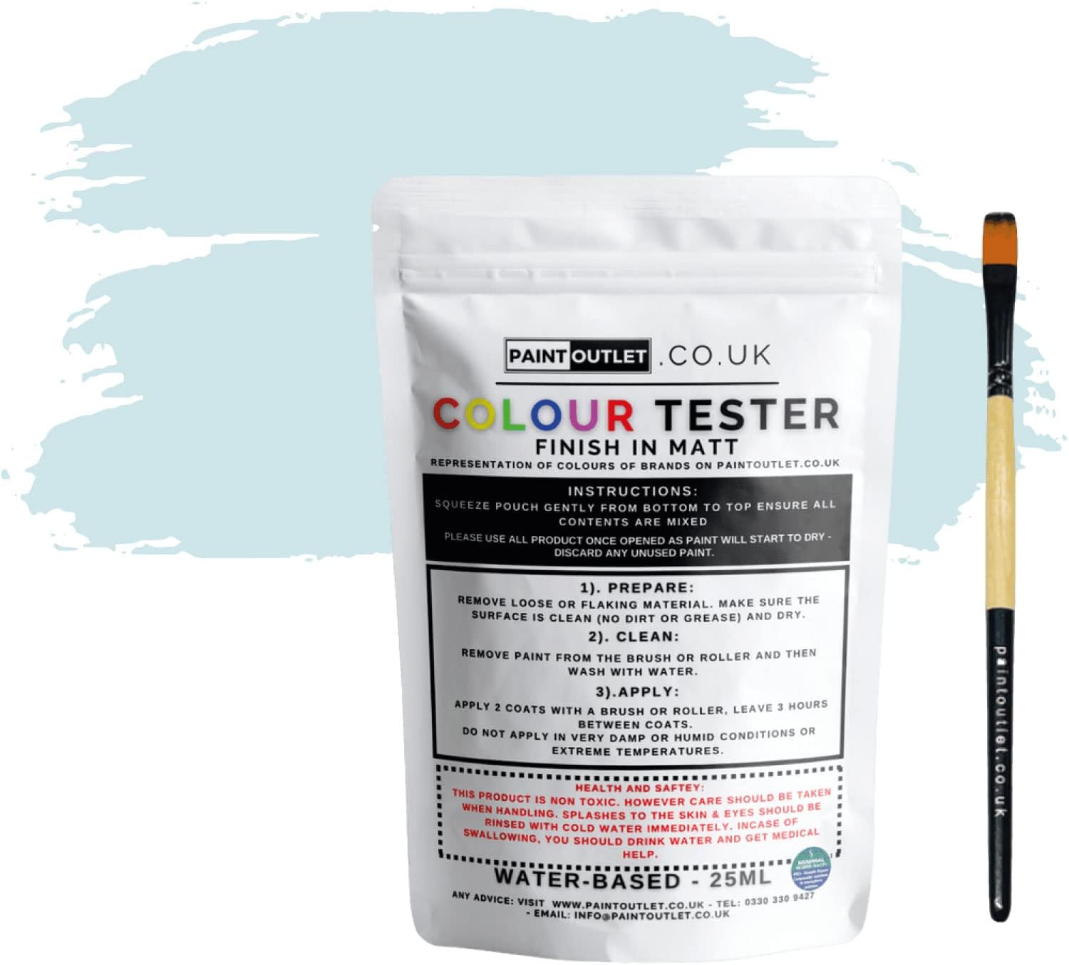 HQC Paint Wall and Ceilings Matt | Sample Colour Tester Pot with Brush | Quick Drying Quality Interior Paint | Contemporary Finish | Light Blue Colour 25ml