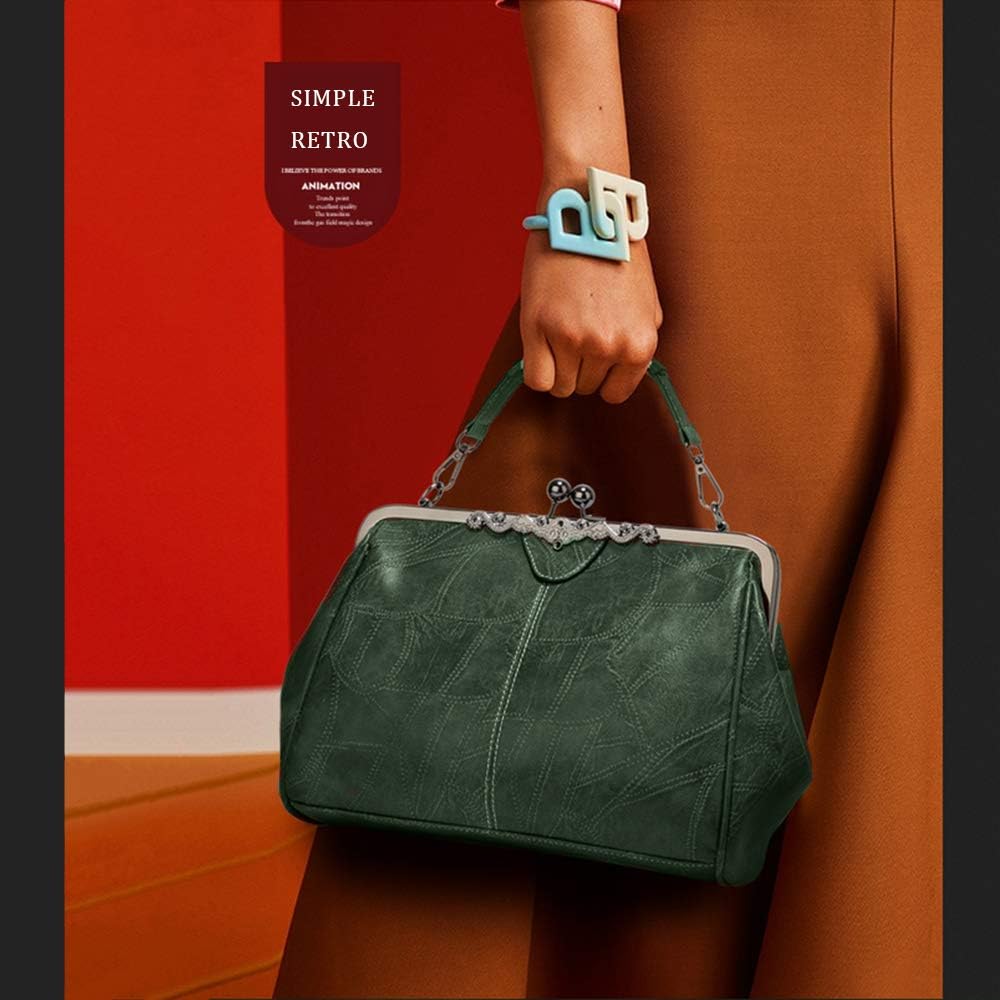 Segater® Women Retro Hollow Oil Wax PU Leather Handbag Kiss Lock Crossbody Purse Vintage Messenger Bag Tote - Image 2