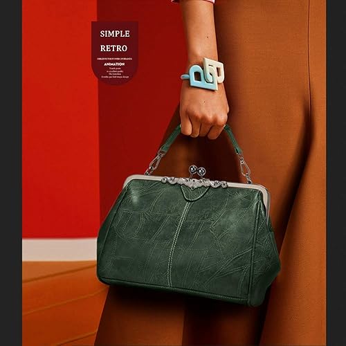 Miniatura 2 de Segater Bolso retro hueco de cuero PU de cera de aceite para mujer, bolso cruzado con bloqueo de beso, bolso de mensajero vintage