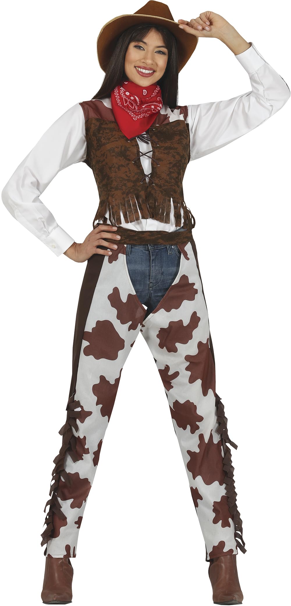 FIESTAS GUIRCA | Adult Cowgirl Fancy Dress (18-20/XL) - Waistcoat, Belt, Skirt and Scarf - Old West Cowgirl Costumes for Halloween, Carnival and Fancy Dress Parties - Ideal for Adults