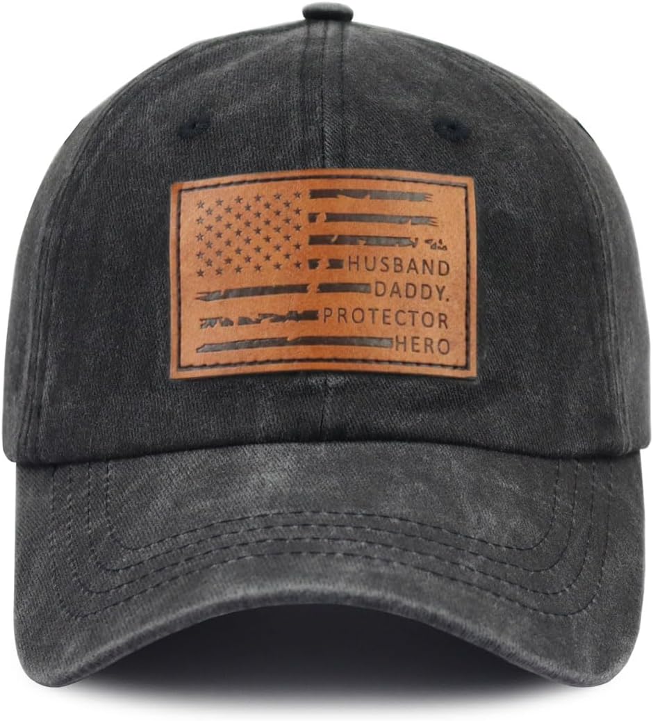 Xpayzere Husband Daddy Protection Hero Hat for Men, Adjustable Leather Patch Dad Baseball Cap