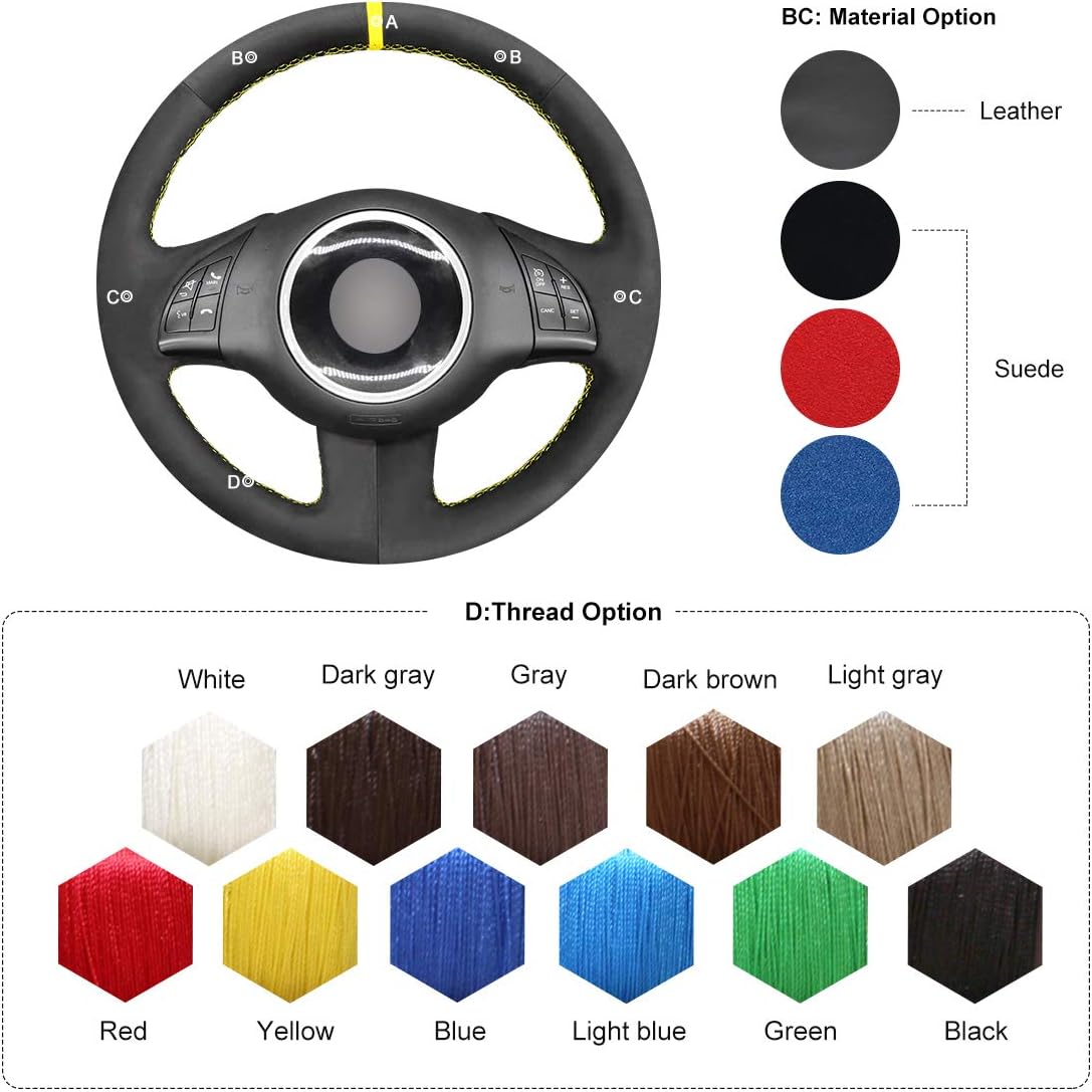 MEWANT Customized DIY Hand-Stitch Sewing Black Synthetic Suede Car Steering Wheel Cover for Fiat 500 2008-2012 Automotive Interiors Steering Wrap