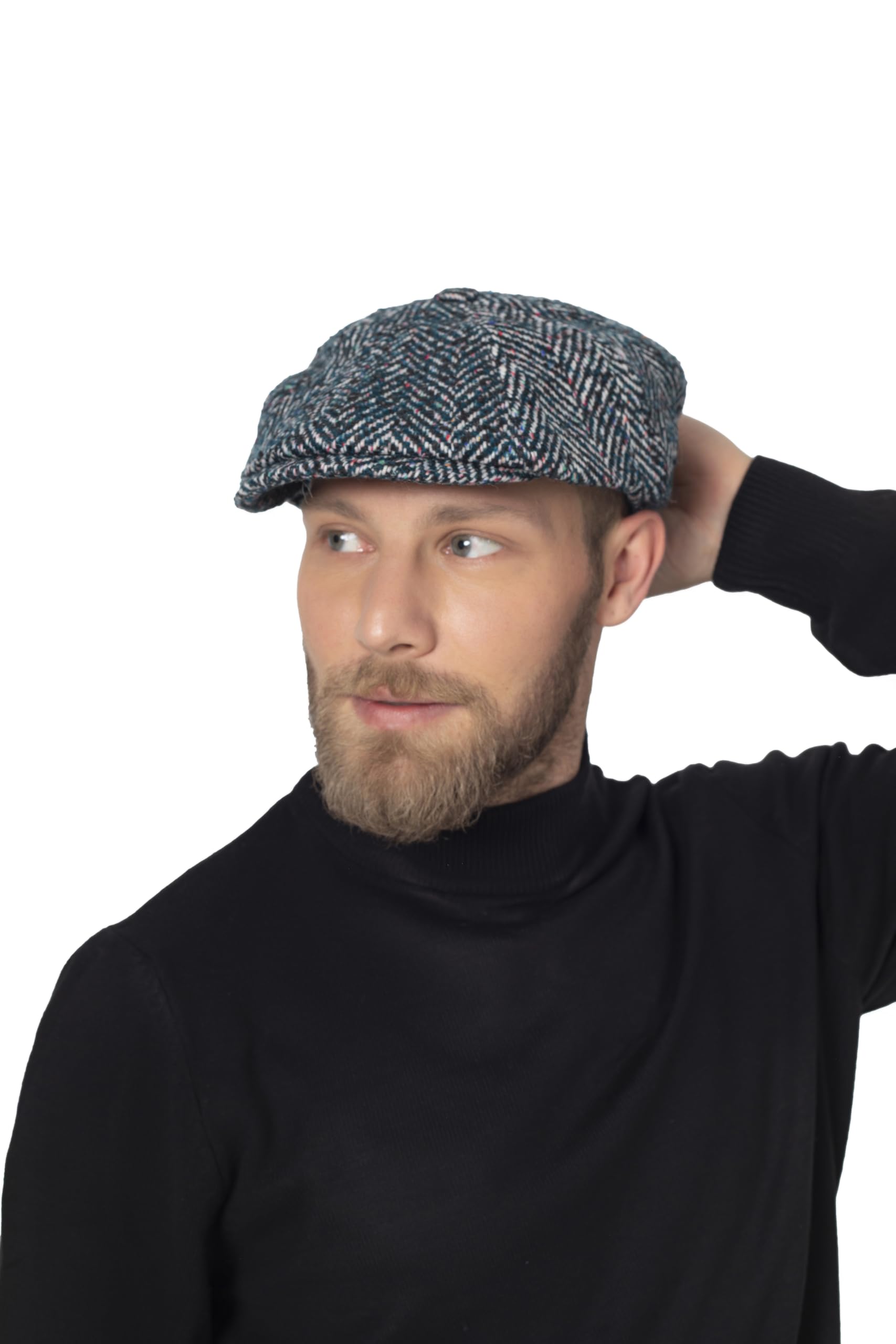 HATSQUARE Tweed Wool 8 Panel Newsboy Cap, Baker BOY Flat Cap, Men’S Winter Cap, Teal, One Size