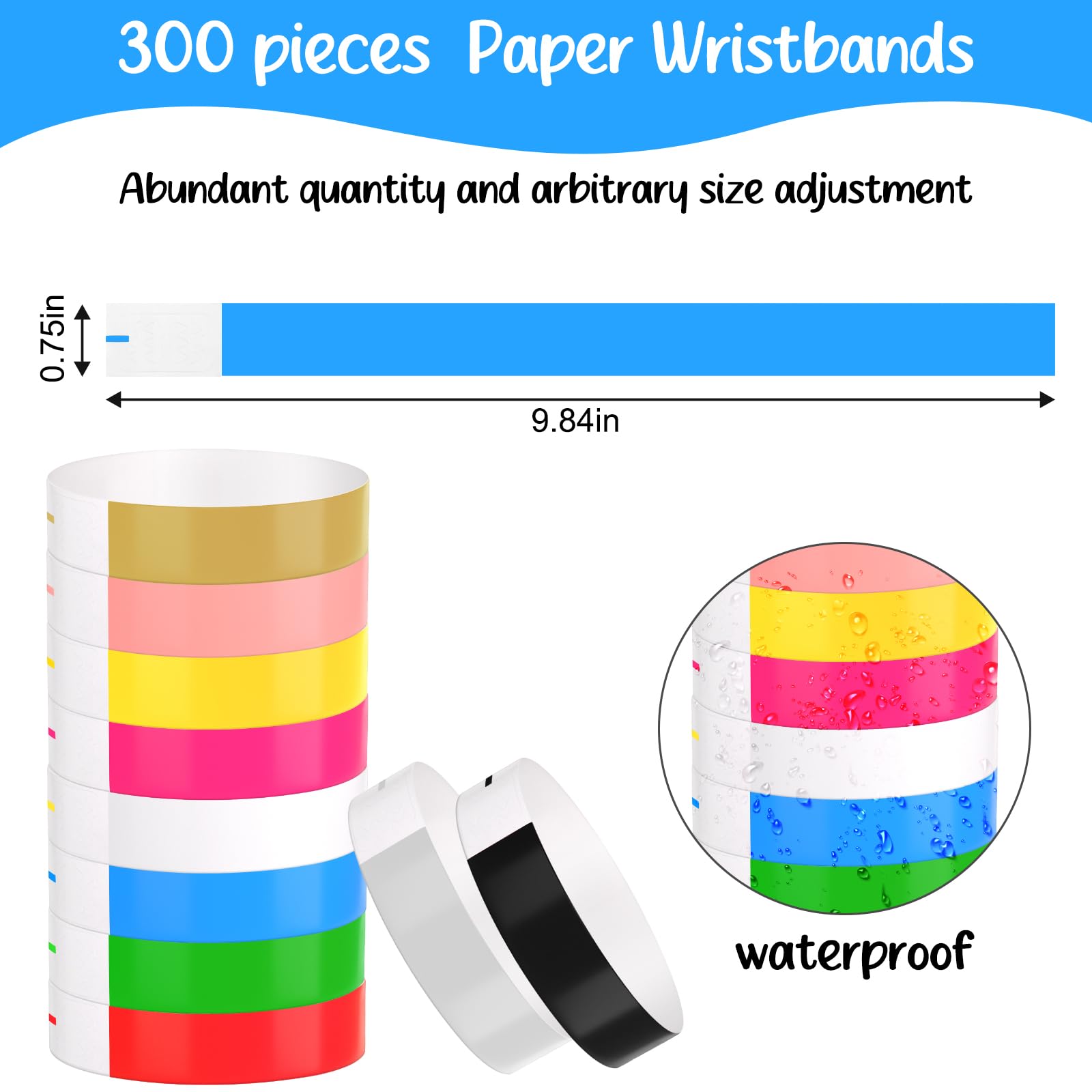 300 pulseras de eventos, pulseras de papel, resistentes al agua, para control y seguridad en eventos para fiestas (multicolor)
